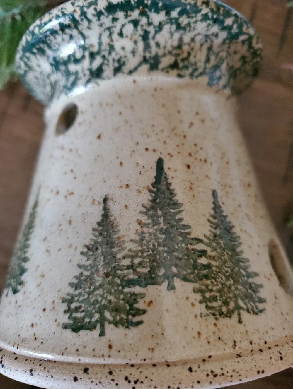 Three Rivers Pottery Winter Pines Vintage 1996 Ceramic Votive Candle Tea Light